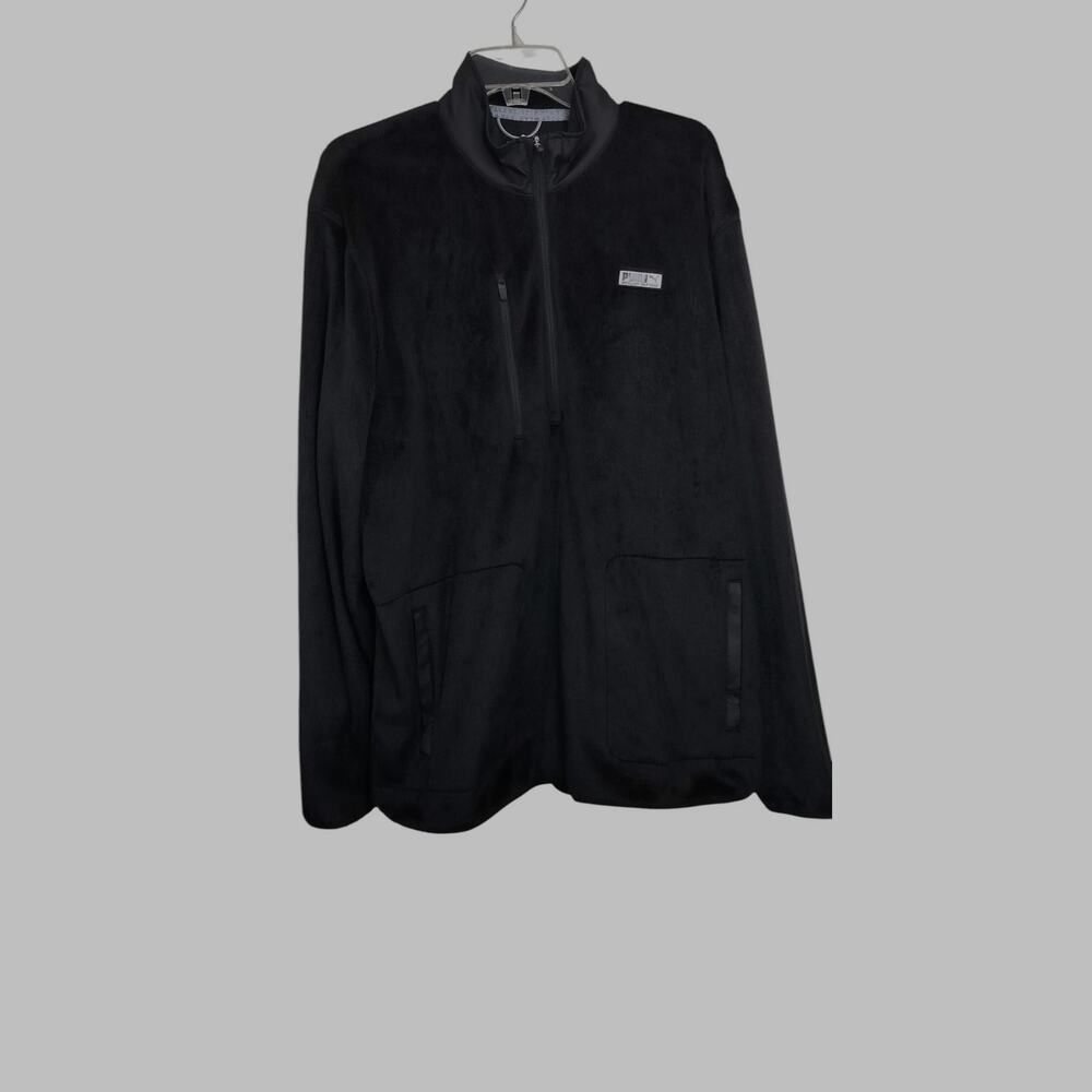 M703)Puma Excellent Golf Men Black 1/4 Zipper Sherpa Pocket Pullover Jacket XXL
